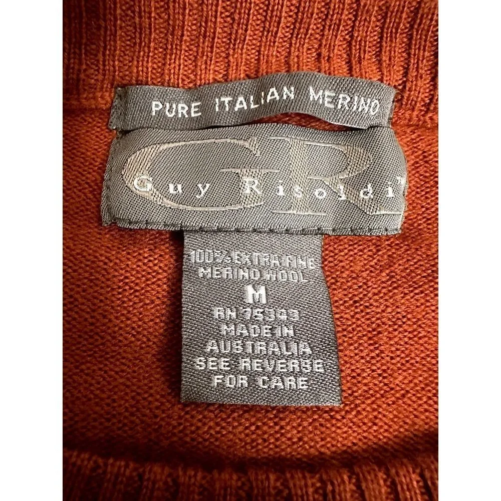 Guy Risoldi 100% Pure Italian Merino Wool Men's Sweater, Size M, Orange, NWT - Picture 10 of 15